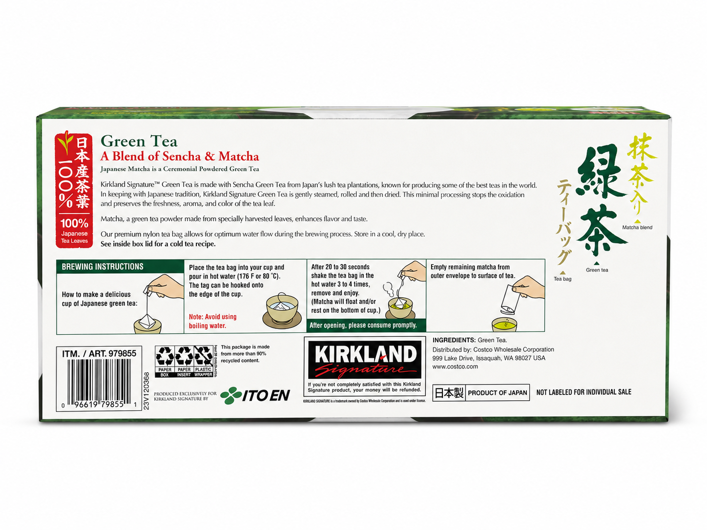 Kirkland Signature Japanese Green Tea, Sencha & Matcha Blend, 100 Tea Bags