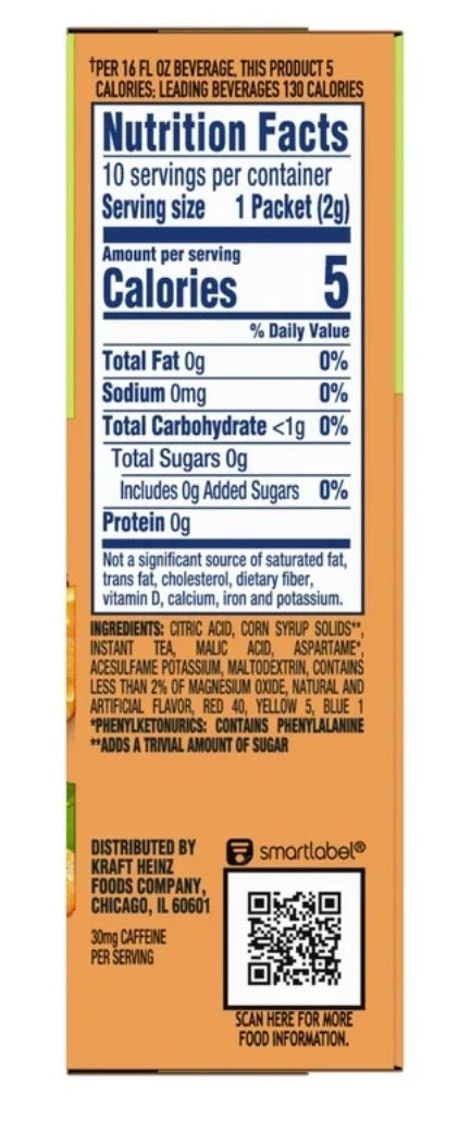 Crystal Light Peach Iced Tea On-The-Go Drink Mix, 10 Packets, 0.7 oz