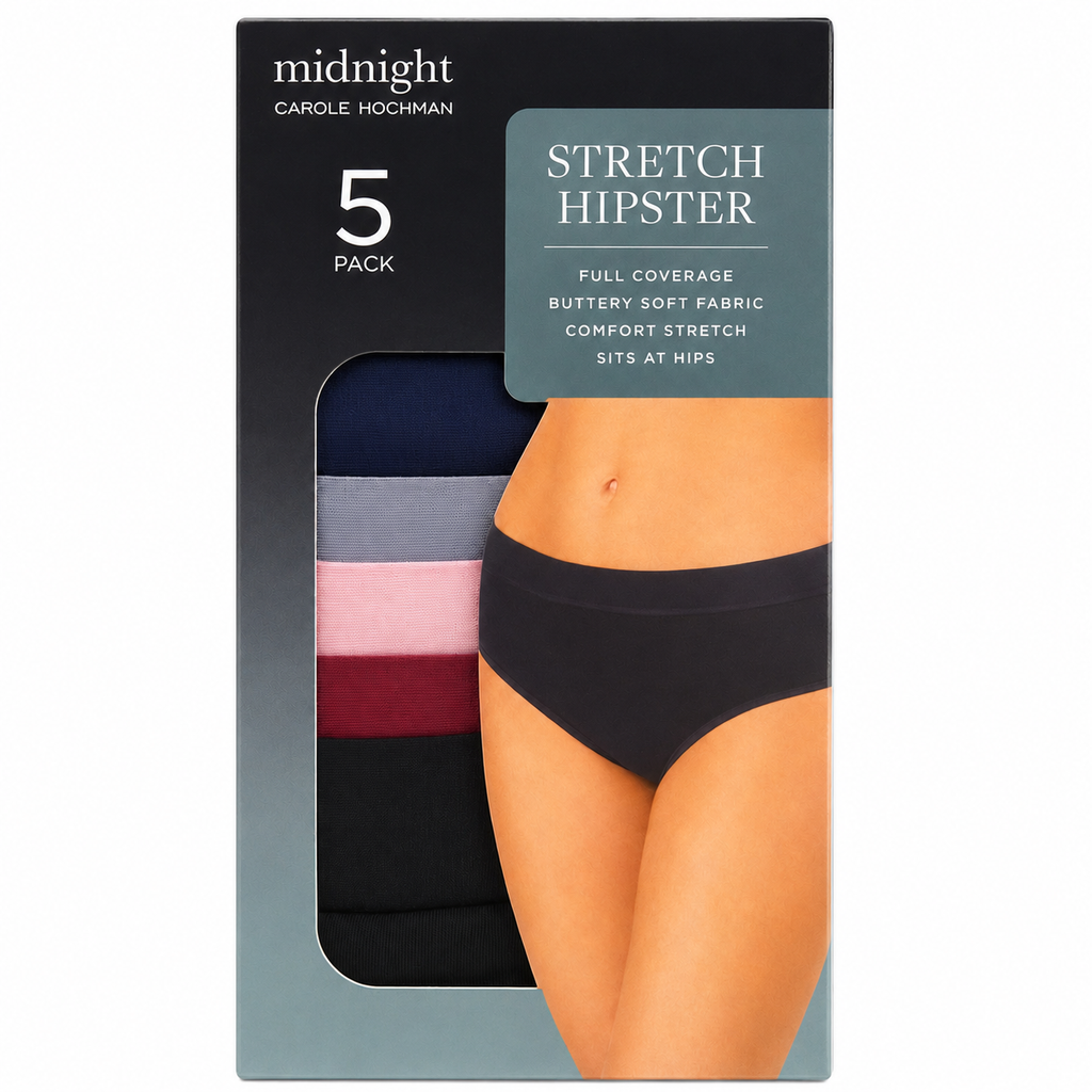 Midnight by Carole Hochman Stretch Hipster Underwear, 5 Pack