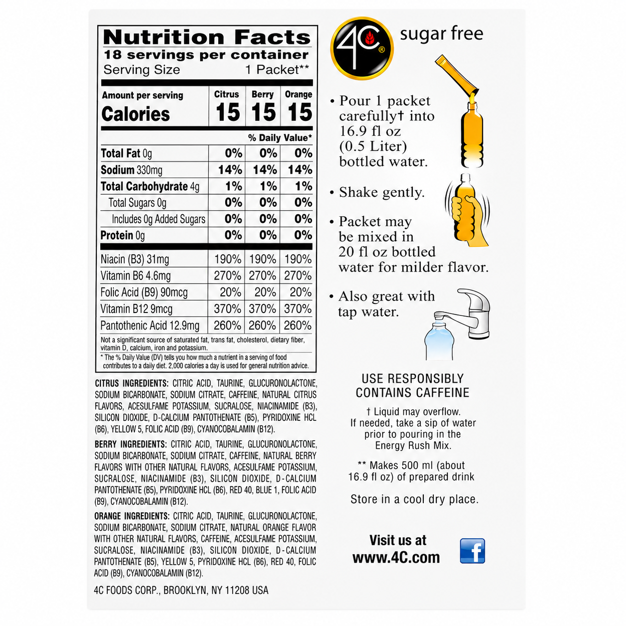 4C Energy Rush with Taurine Sugar Free Variety Pack, 18 Packets