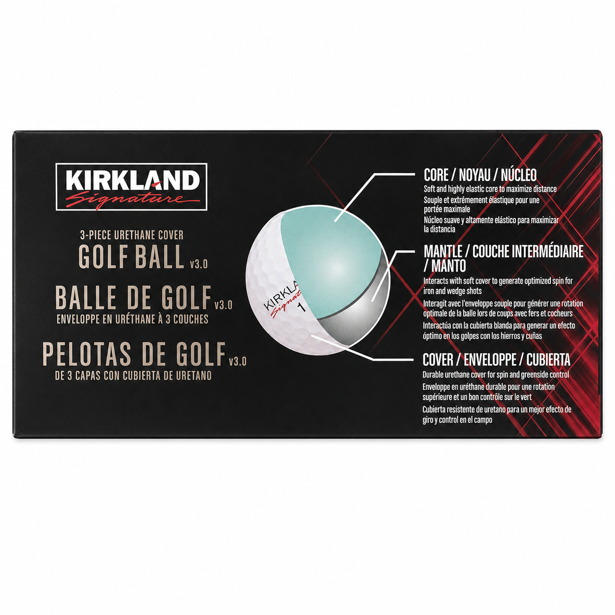 Kirkland Signature 3-Piece Urethane Cover Golf Balls v3.0, 24 Count