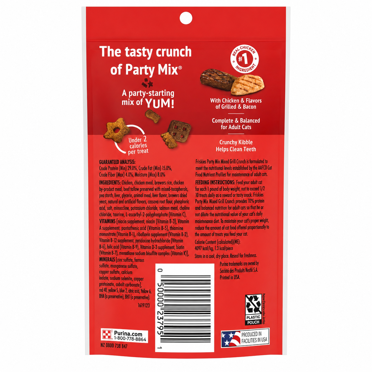 Friskies Party Mix Mixed Grill Crunch with Chicken, Beef & Salmon Flavors, 2.1 oz