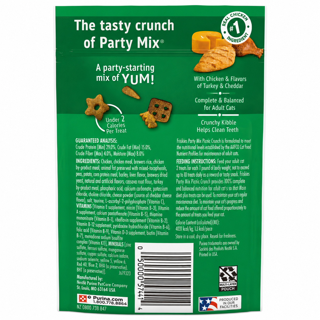 Friskies Party Mix Picnic Crunch with Chicken, Turkey & Cheddar Flavors, 2.1 oz