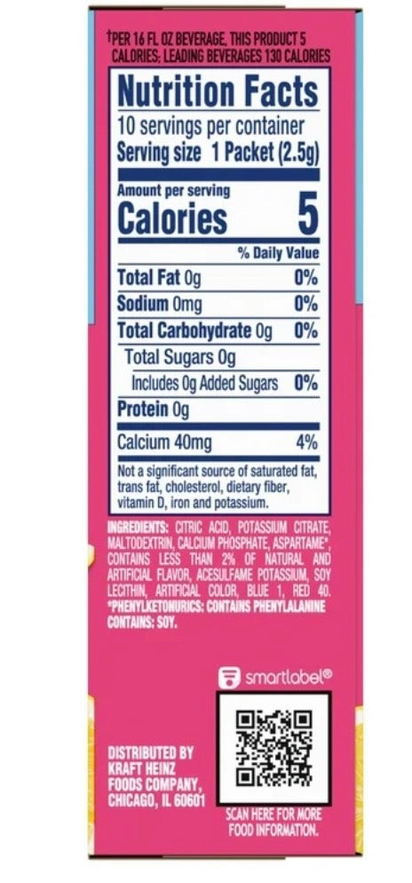 Crystal Light Raspberry Lemonade On-The-Go Drink Mix, 10 Packets, 0.8 oz