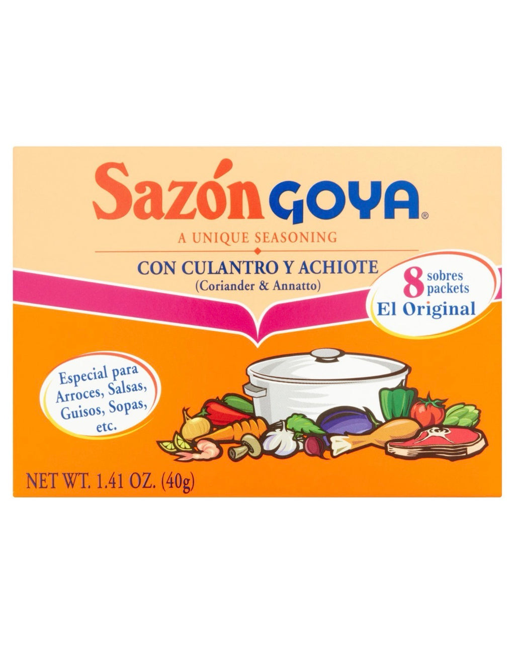 Sazón Goya Coriander & Annatto Seasoning, 8 Count, 1.41 oz