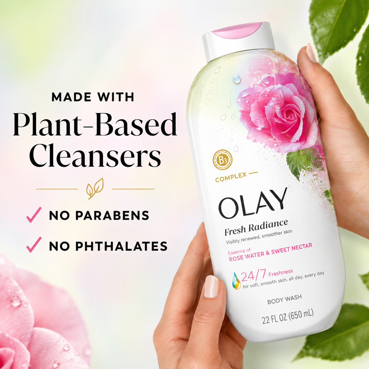 Olay Fresh Radiance Body Wash, Essence of Birch Water & Lavender, Rose Water & Sweet Nectar, 35 fl. oz.