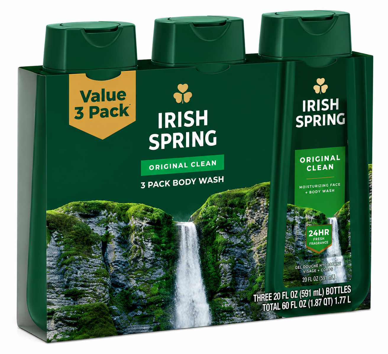 Irish Spring Original Clean Body Wash for Men, 3 ct./20 oz.