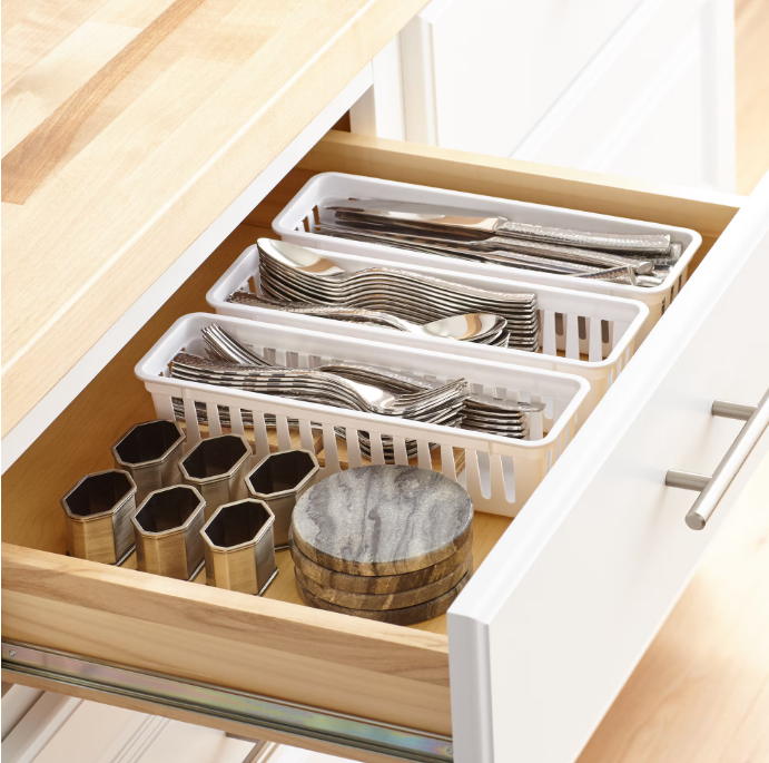 Mainstays 3-Pack Narrow Drawer Organizer Baskets, White Plastic Storage Trays