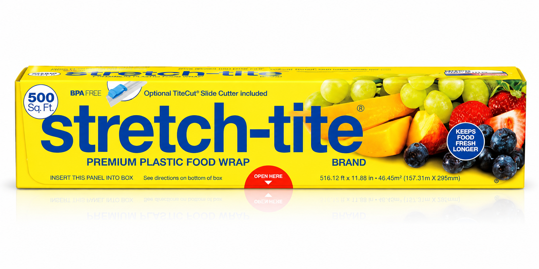 Stretch-Tite Premium Plastic Food Wrap, 500 Sq. Ft. Roll with TiteCut Slide Cutter