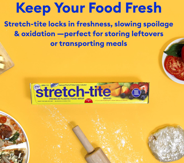 Stretch-Tite Premium Plastic Food Wrap, 500 Sq. Ft. Roll with TiteCut Slide Cutter
